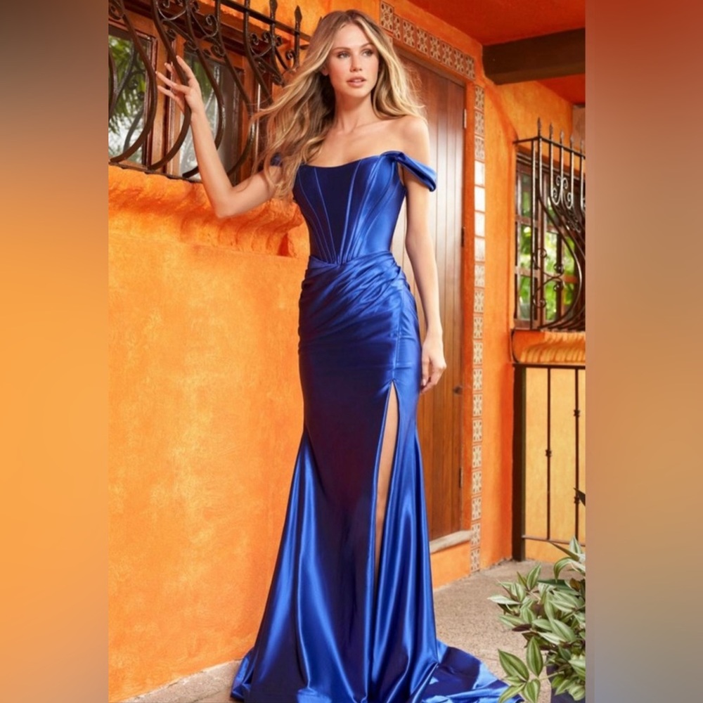 Sherri Hill Royal Blue Off-Shoulder Prom Dress